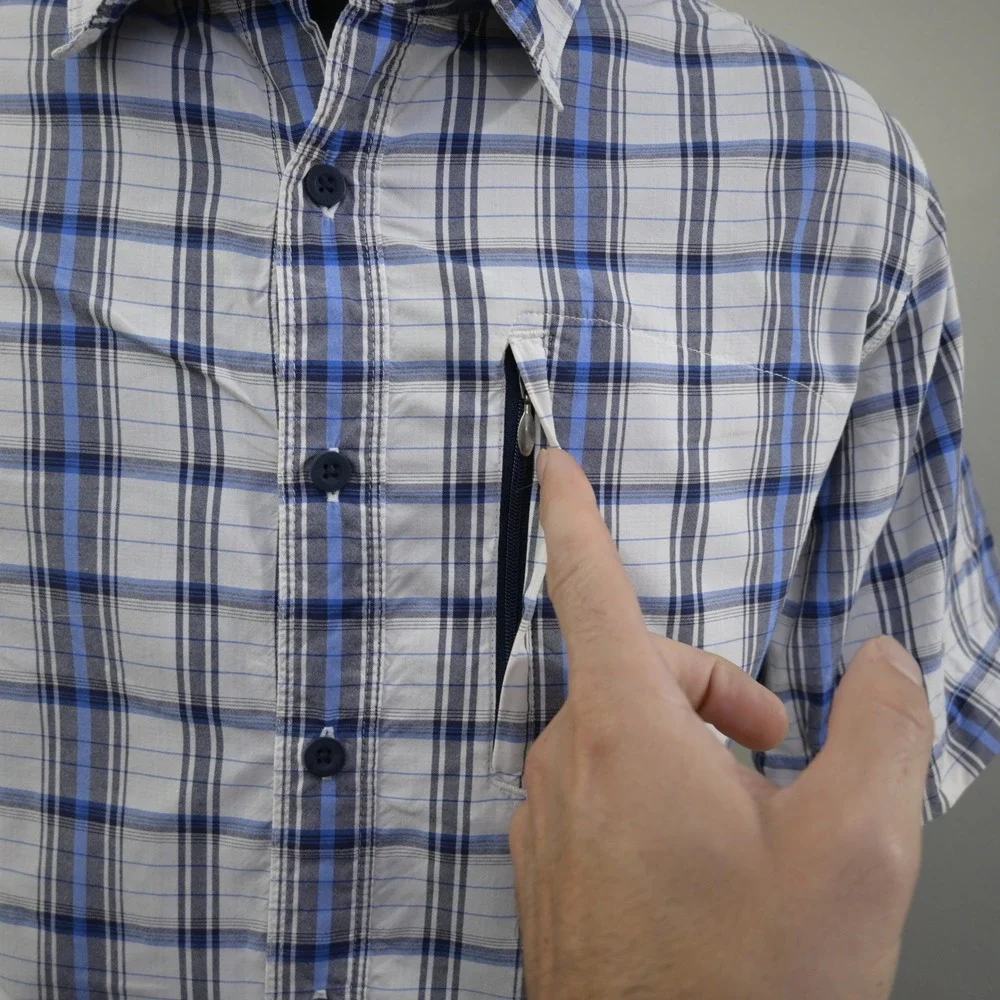 The North Face Button Up Mens M Regular Blue White Plaid Short Sleeve Nylon